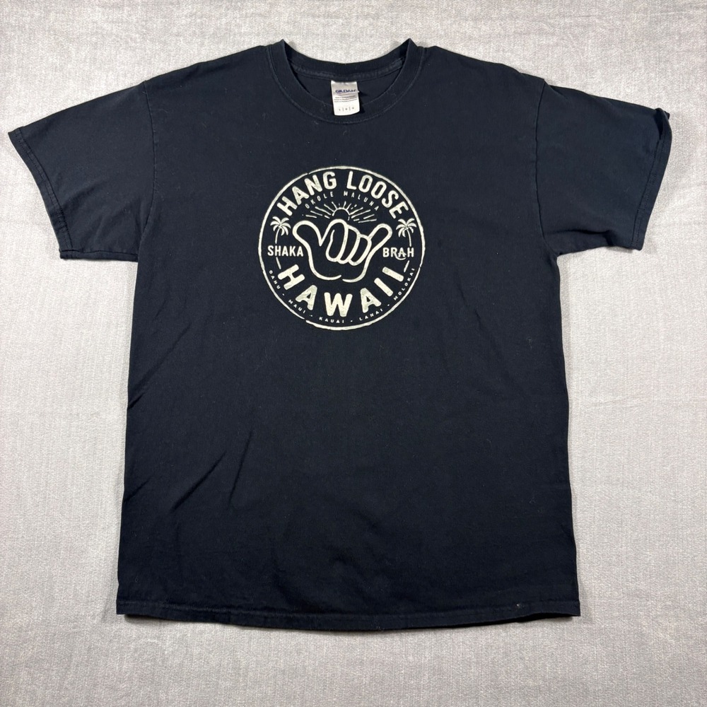 Gildan Heavy Cotton Hang Loose Hawaii Shaka Brah Graphic T-Shirt Black Mens L